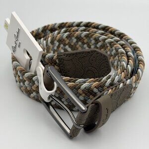 Robert Graham Jacob Belt Mens Size 38 Tan Braided Woven Stretch Leather Trim NWT